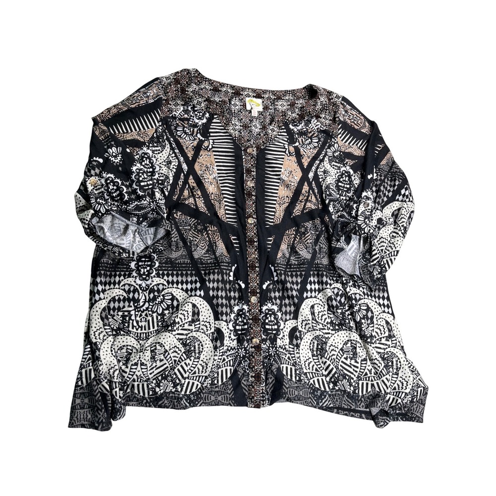 Fig‎ and Flower Anthropologie 2X Boho Tunic Top Mixed Print Blouse